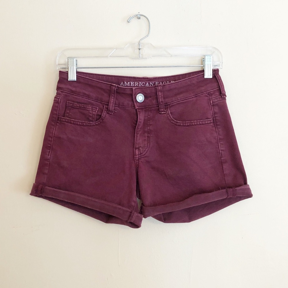 American Eagle Super Stretch Midi Burgundy Shorts